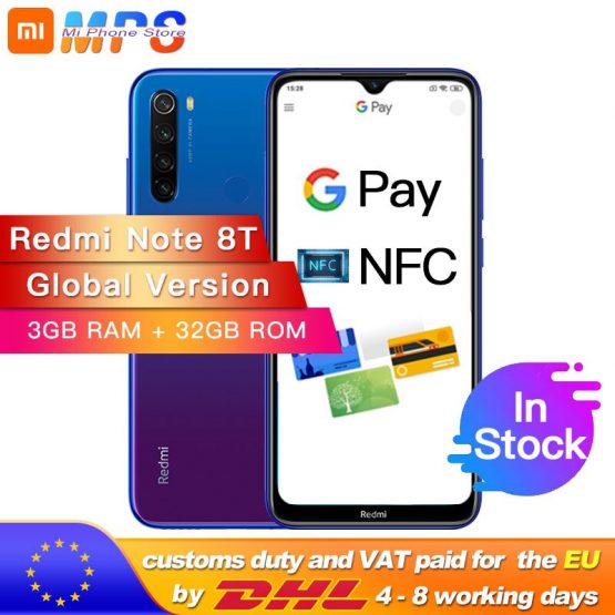 Global Version Xiaomi Redmi Note 8T 3GB 32GB NFC Snapdragon 665 Octa Core Smartphone 6.3” 48MP Quad Rear Camera 18W