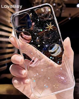 Lovebay Glitter Bling Stars Moon Case For iPhone 11 Pro X XR XS Max 7 8 6 6s Plus Clear Planet Phone Cases Soft TPU Back Cover
