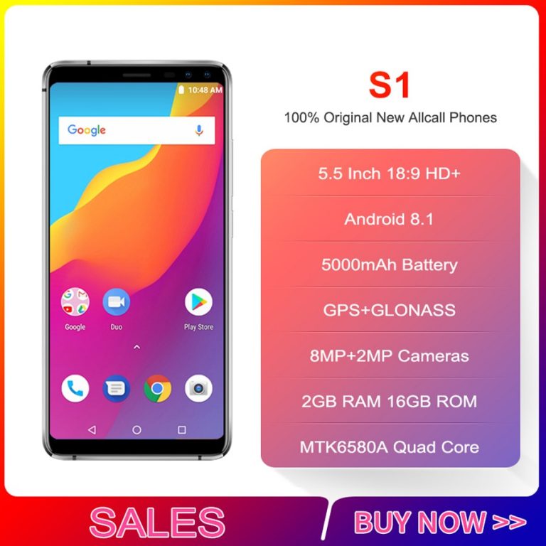 Original AllCall S1 5.5" 18:9 5000mAh Battery Android 8.1 Quad Core 2GB RAM