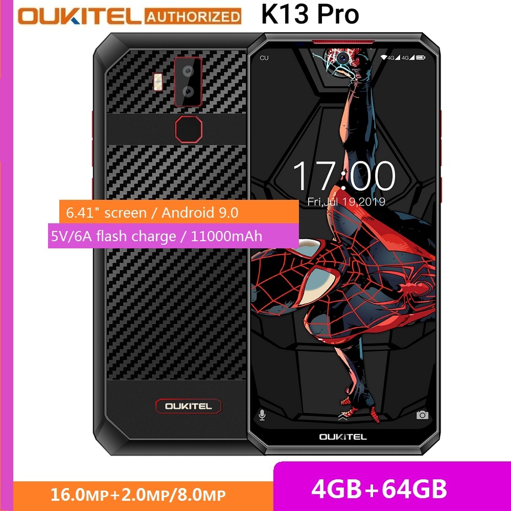 OUKITEL K13 Pro Android 9.0 6.41 inch 19.5:9 4GB 64GB 720*1560 Smartphone 11000mAh Fingerprint 5V/6A OTA Mobile Phone