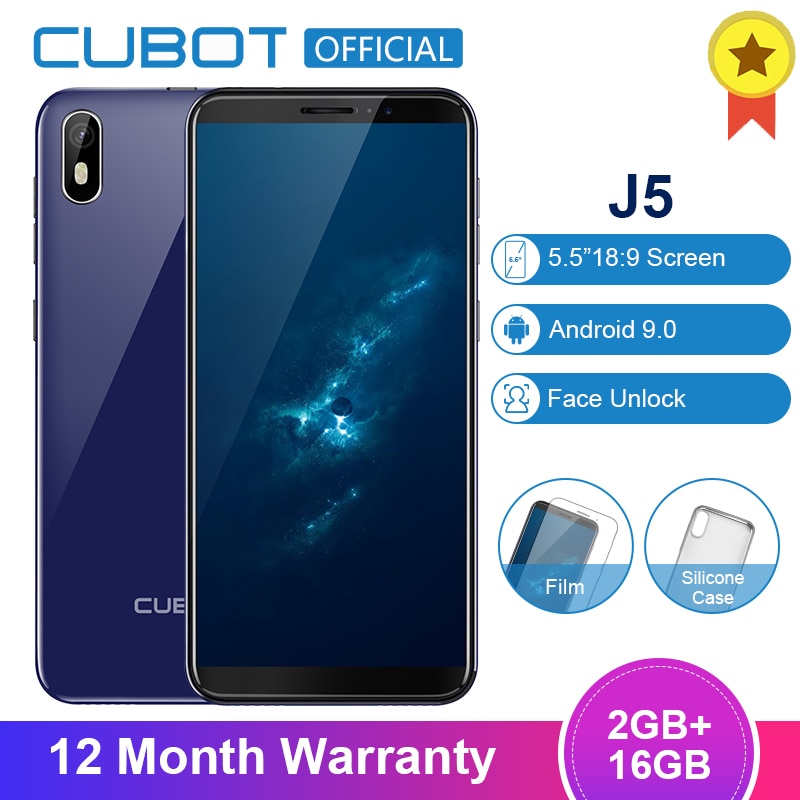 Cubot J5 Android 9.0 18:9 Full Screen 2GB 16GB 5.5 Inch MT6580 Quad-Core Smartphone 2800mAh 3G Dual Nano Sim Celular
