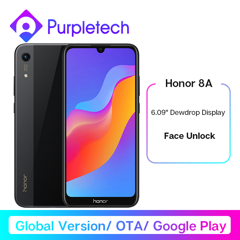 In Stock Global Version Honor 8A Smartphone Google Play 6.09 inch MT6765 Octa Core Mobile Phone Android 9.0 Face Unlock OTA