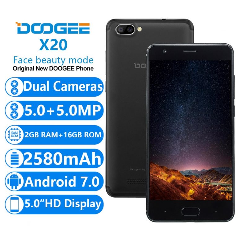 DOOGEE X20 Mobile phone Dual Camera 5.0MP+5.0MP Android 7.0 2580mAh