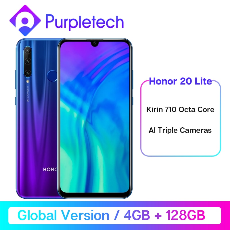 Global Version Honor 20 Lite 4GB 128GB Front 32MP Kirin 710 Octa Core Smartphone Android 9.0 Face ID 24MP Rear Camera