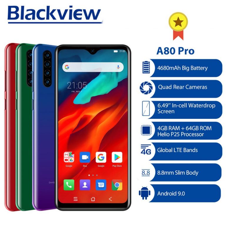 Blackview 4G Mobile Phone A80 Pro Quad Rear Camera Smartphone Octa Core