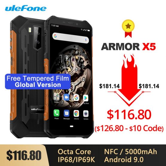 Ulefone Armor X5 IP68/IP69K Rugged Shockproof Smartphone 5000mAh Octa Core 5.5'' Android 9.0 OTG NFC 3GB 32GB 4G LTE Cellphone