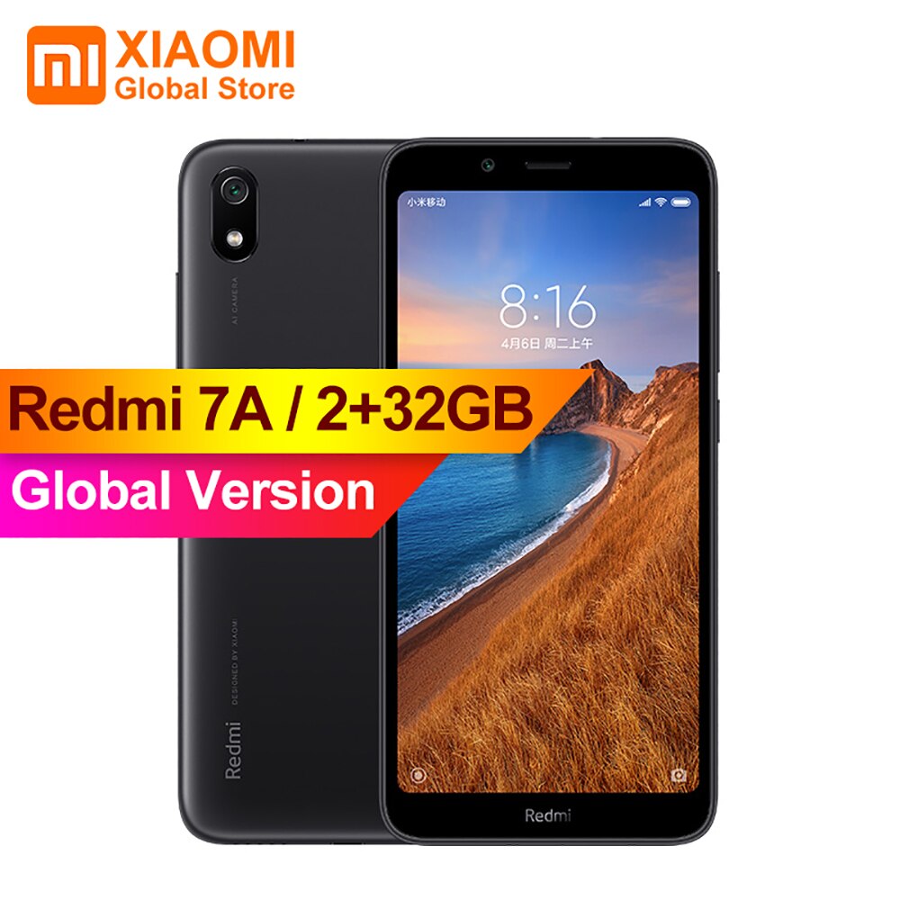 Global Version Xiaomi Redmi 7A 7 A 2GB 32GB Smartphone Octa Core 4000mAh Long Battery Life AI Face Unlock 5.45" Mobile Phone