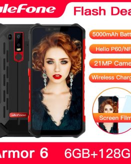 Ulefone Armor 6 Waterproof Mobile Phone Android 8.1 Helio P60 Octa Core 6GB 128GB Face ID NFC IP68 Rugged Smartphone