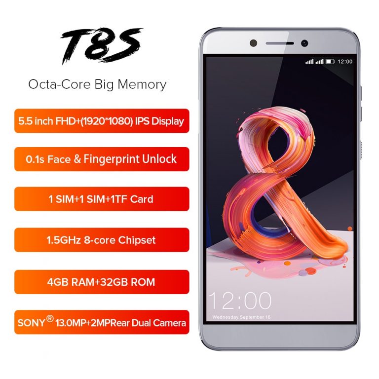 LEAGOO T8s Mobile Phone 5.5'' FHD 16:9 1920*1080 RAM 4GB ROM 32GB Android 8.1 MT6750T Octa Core Face ID 13MP 4G Smartphone OTG