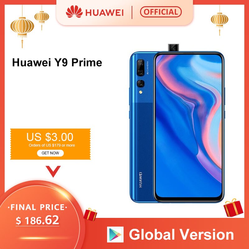 Global Version Huawei Y9 Prime 2019 Smartphone AI Triple Rear Cameras Auto Pop Up Front Camera 6.59“ 4GB 128GB cellphone