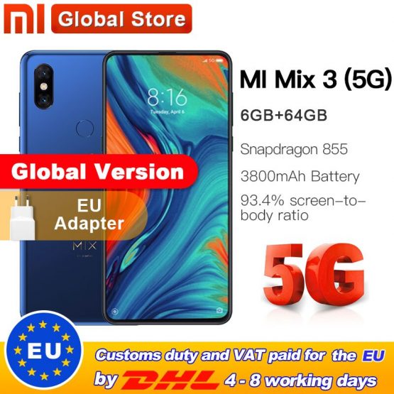 Global Version Xiaomi Mi Mix 3 5G Net 6GB 64GB ROM Smartphone Snapdragon 855 6.39'' 3800mAh 24.0MP Front Camera 5G