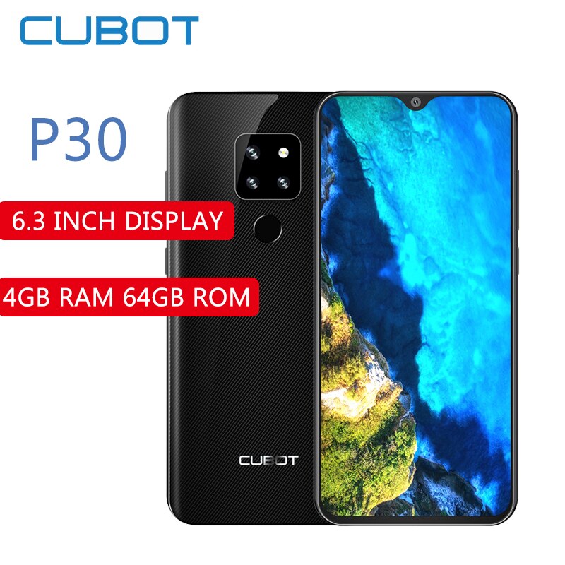 6.3 inch CUBOT P30 4G Phablet Smartphone IPS Android 9.0 Helio P23 Octa Core 4GB RAM 64GB ROM 20.0MP Rear Camera 4000mAh Phone