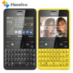 A compact Nokia Asha 210 feature phone showcasing its QWERTY keyboard and slim bar design, ideal for dual SIM users.