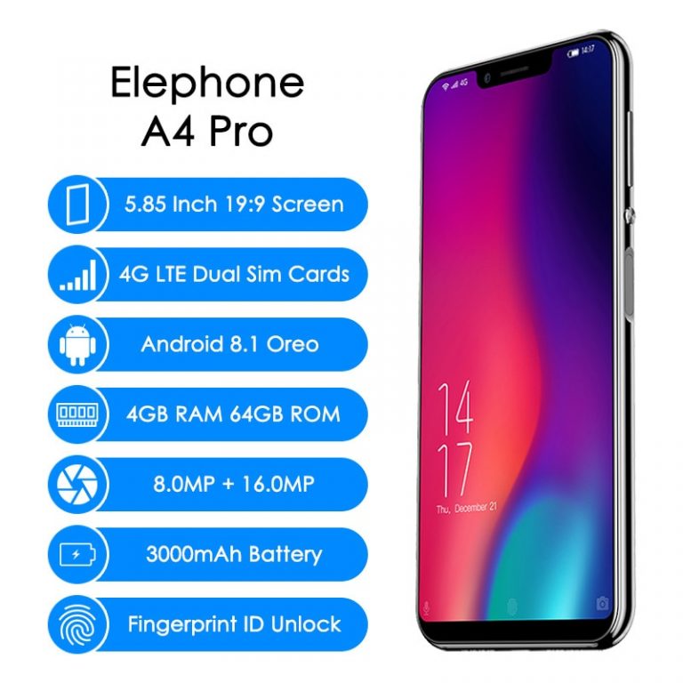 Elephone A4 Pro 4G LTE Smartphone 5.85 Inch HD+ U-Notch Screen Mobile Phone