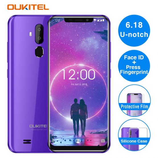 Oukitel C12 3G Smartphone 6.18'' Android 8.1 MT6580 Quad Core 2GB RAM 16GB ROM 2.0MP Front Camera Fingerprint 3300mAh Cellphones