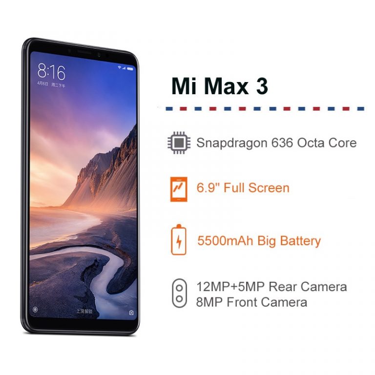 Global Rom Xiaomi Mi Max 3 6GB 128GB Mobile Phone 5500mAh 6.9" Full Screen