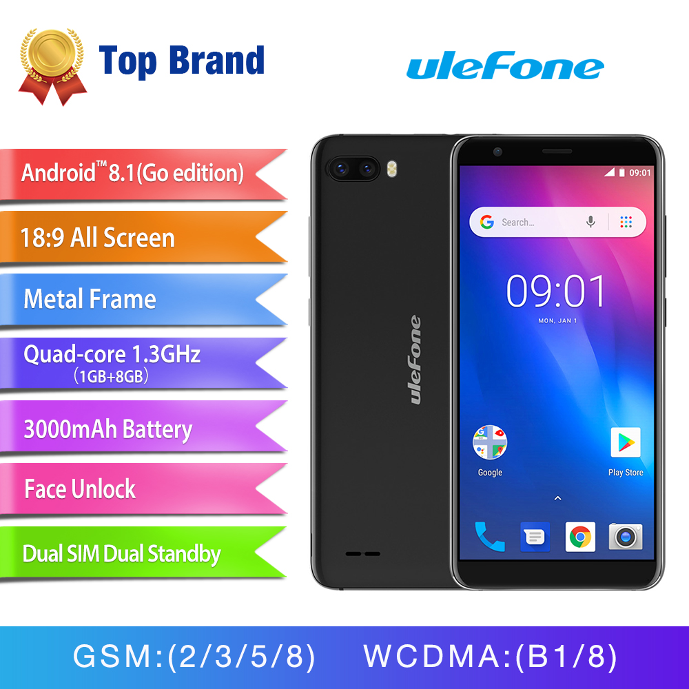 Ulefone S1 Face ID Android 8.1 Smartphone 5.5'' 18:9 Screen Dual Rear Camera Mobile Phone MT6580 Quad Core 3G 3000mAh Cell phone