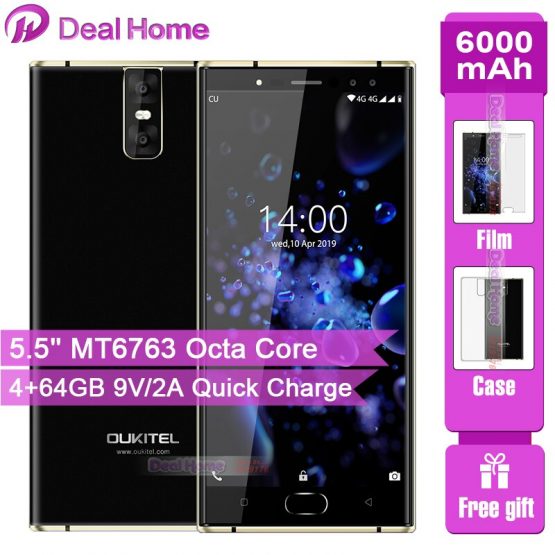 OUKITEL K3 Pro 4GB+64GB Smartphone Android 9.0 Pie MT6763 Octa Core 5.5" FHD 6000mAh Face ID 9V/2A Flash Charge Mobile Phone