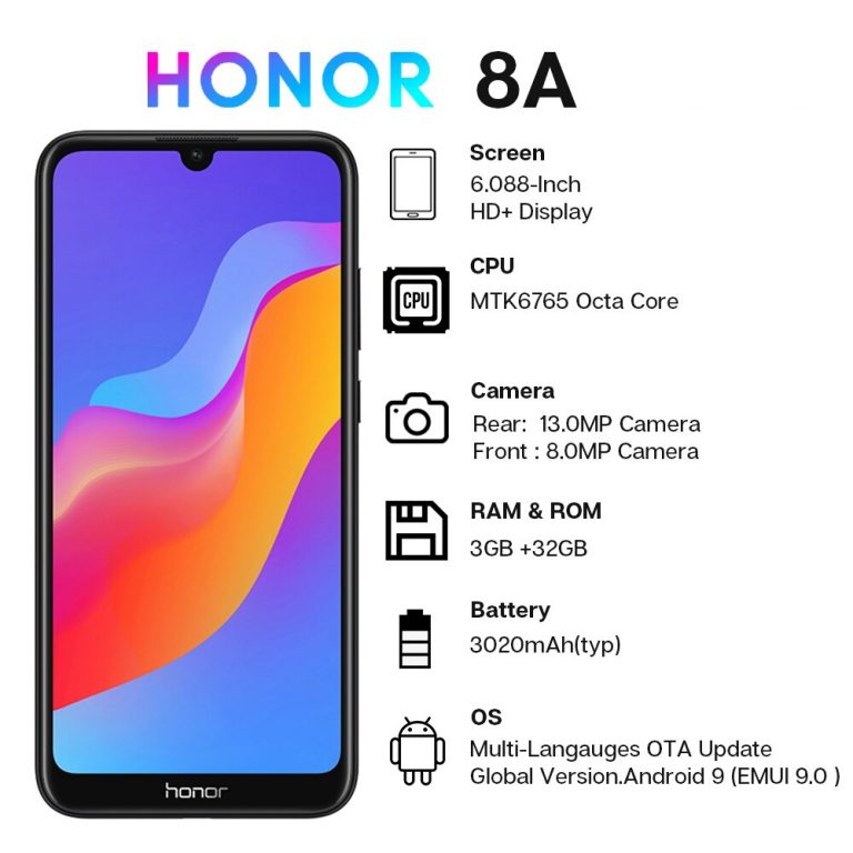 In Stock Global Version Honor 8A Smartphone 6.09 inch Octa Core Mobile Phone