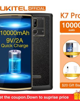 OUKITEL K7 Pro Smartphone Android 9.0 MT6763 Octa Core 4G RAM 64G ROM 6.0" FHD+ 18:9 10000mAh Fingerprint 9V/2A Mobile Phone