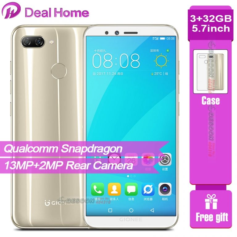 A Gionee F6 smartphone featuring a 5.7-inch display, dual cameras, and a sleek design with fingerprint security for everyday use.