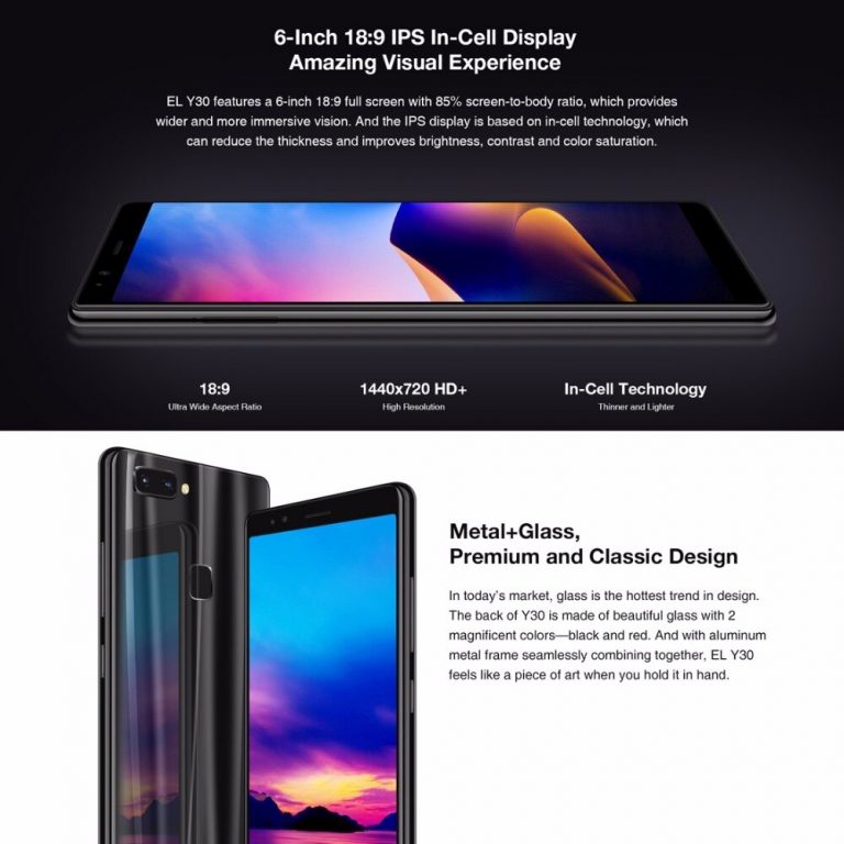 KXD EL Y30 Android 8.1 Mobile Phone 6.0" HD  Octa Core 3GB RAM 32GB ROM