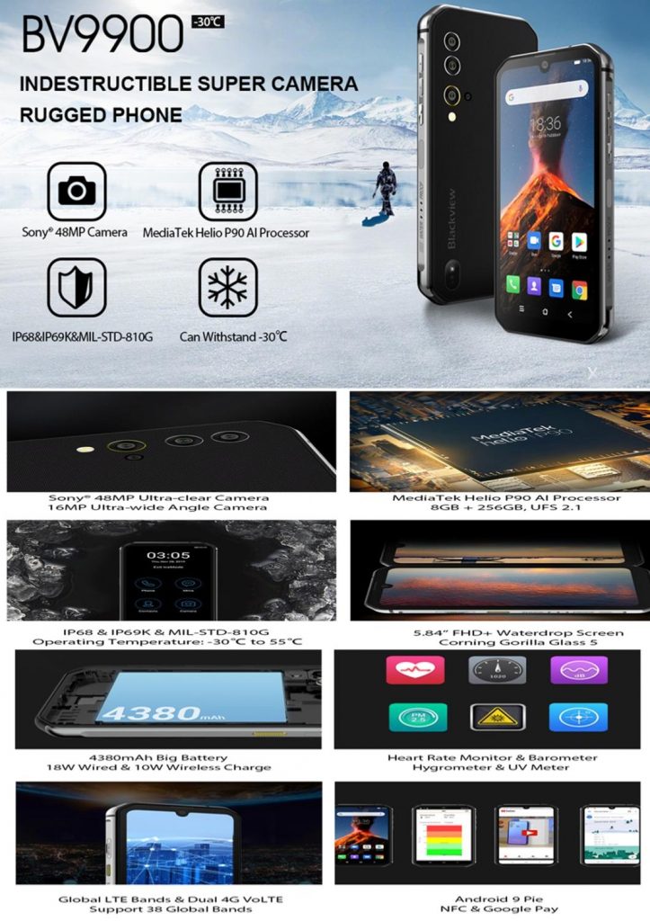 Blackview BV9900 Helio P90 Octa Core 8GB 256GB 5.84'' FHD+ IP68 Waterproof Rugged Smartphone 48MP Quad Rear Camera Mobile Phone 2 Blackview Helio P90 Octa Core 8GB 256GB 5.84'' FHD+ IP68 Waterproof Rugged