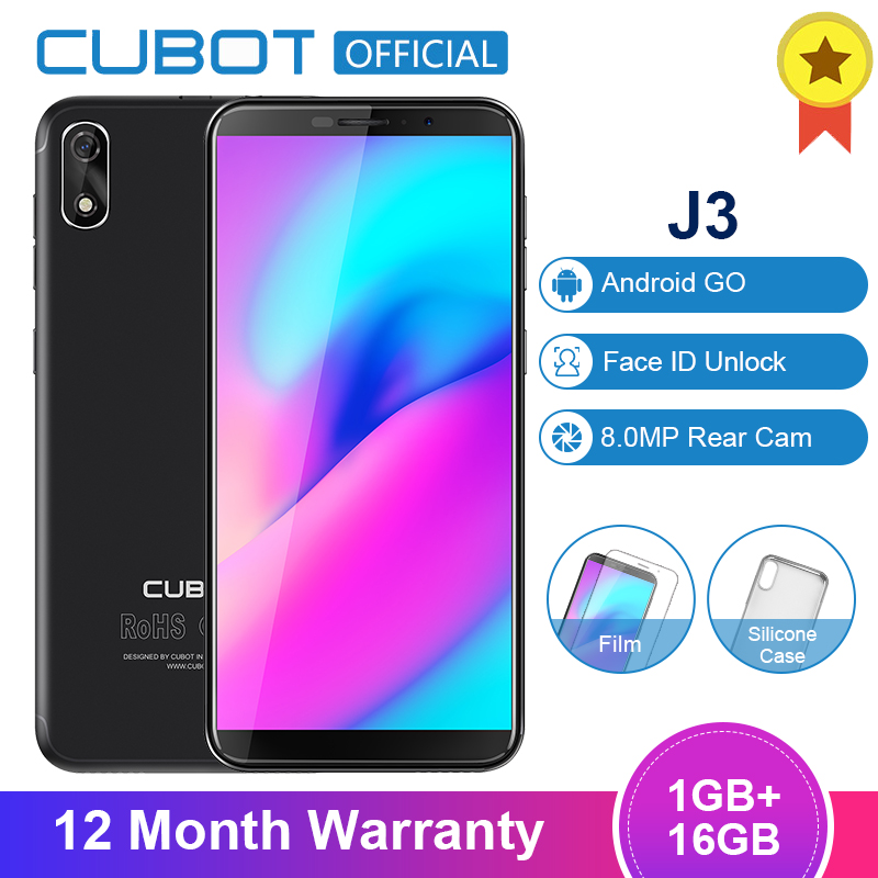 Cubot J3 1GB 16GB 5.0 Inch 18:9 TN Display MT6580 Quad-Core Smartphone Dual Sim Android Go 5MP+8MP 2000mAh Face ID 3G Telefone
