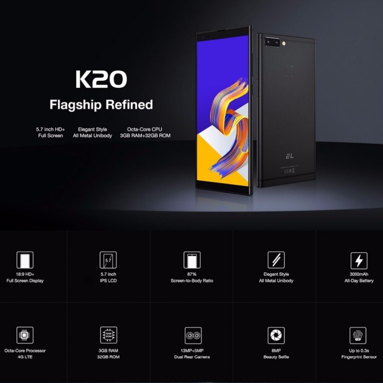 KXD EL K20 Android 8.1 Mobile Phone 5.7" HD Octa Core 3GB RAM 32GB ROM