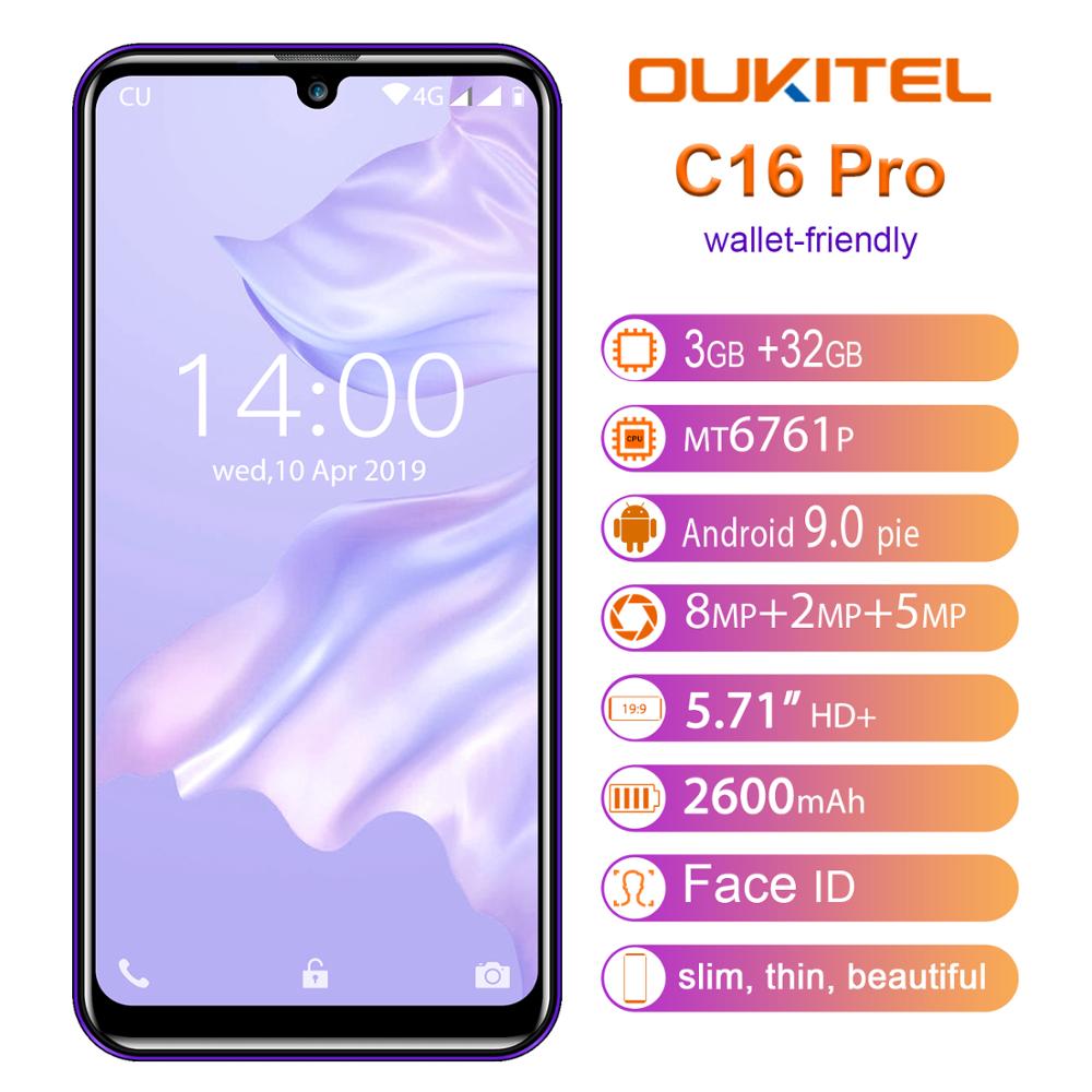 OUKITEL C16 Pro Smartphone 3GB 32GB MTK6761P Quad Core 5.71" Waterdrop Screen 19:9 Fingerprint LTE 2600mAh Face ID Mobile