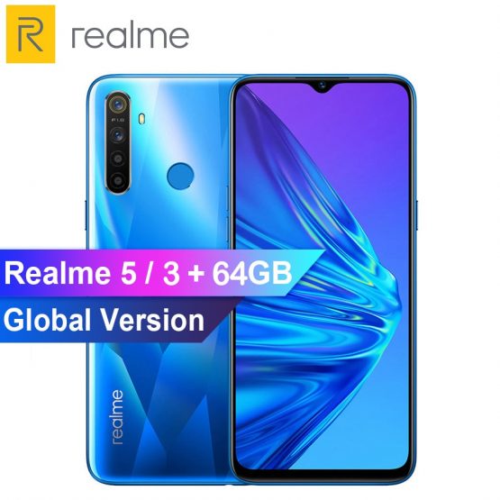 Global Version Realme 5 R5 6.5 inch Moblie Phone Snapdragon 665 AIE 3GB 64GB Octa Core 12MP AI Quad Cameras 5000mAh Smartphone