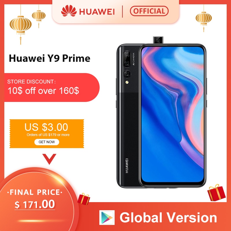 Global Version Huawei Y9 Prime 2019 Smartphone AI Triple Rear Cameras 4GB 128GB Auto Pop Up Front Camera 6.59“ cellphone