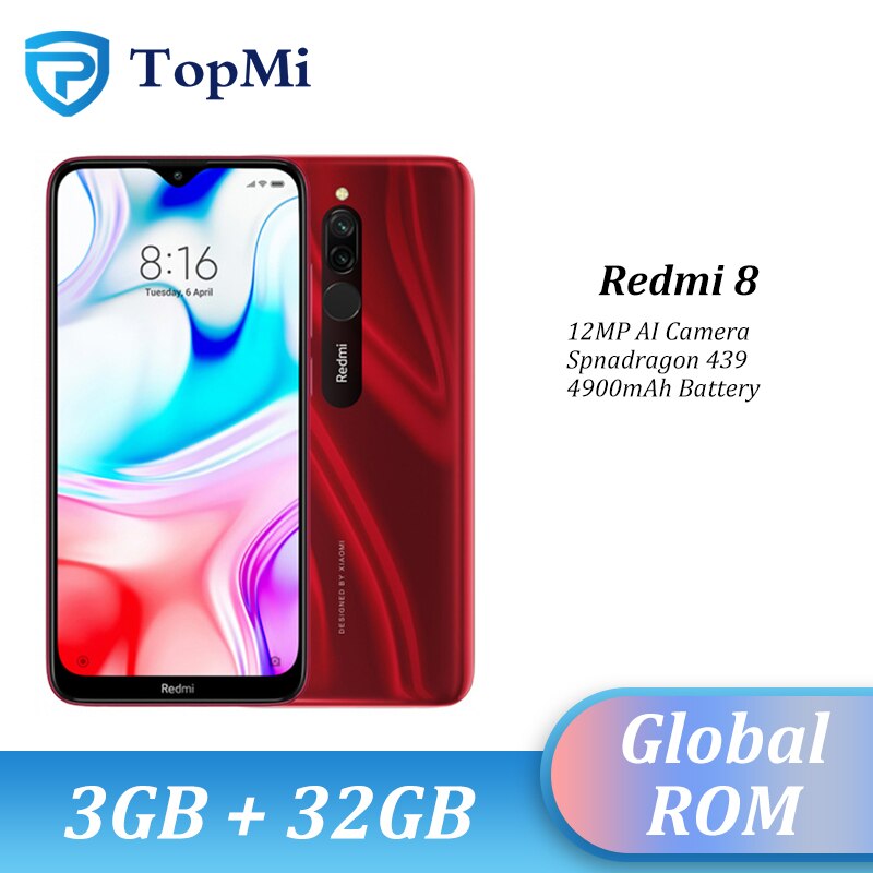Original Global ROM Xiaomi Redmi 8 Smartphone 3GB RAM 32GB ROM 5000mAh Spnadragon 439 12MP Real Camera 18W Fast Cellphone