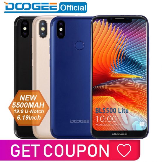 DOOGEE BL5500 Lite U-Notch Smartphone 6.19 inch MTK6739 Quad Core 2GB RAM 16GB ROM 5500mAh Dual SIM 13.0MP Android 8.1