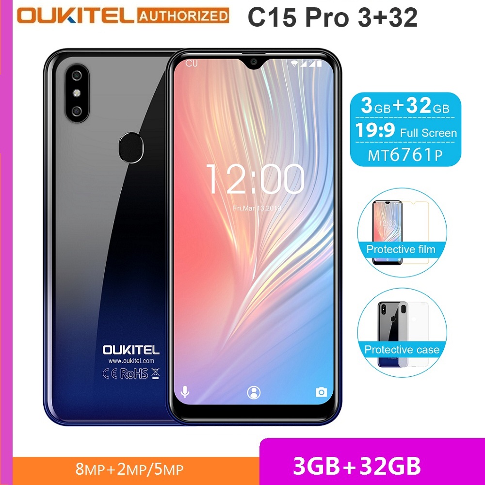 OUKITEL C15 Pro 3+32 4G Smartphone 6.088-inch MT6761 Quad-core 8MP+2MP Face ID & Fingerprint Mobile Cell Phone 3GB RAM 32GB ROM