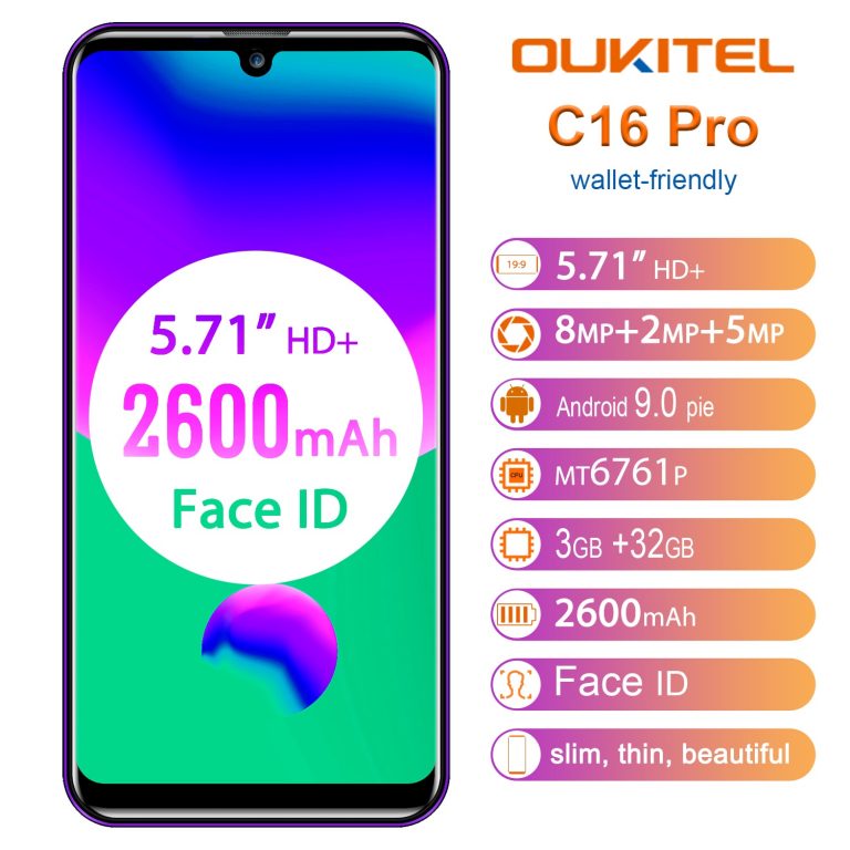 OUKITEL C16 Pro Smartphone 3GB 32GB Quad Core 5.71" Waterdrop Screen