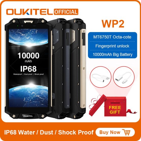 OUKITEL WP2 IP68 Waterproof Dust Shock Proof Mobile Phone 4GB 64GB MT6750T Octa Core 6.0" 18:9 10000mAh Fingerprint Smartphone