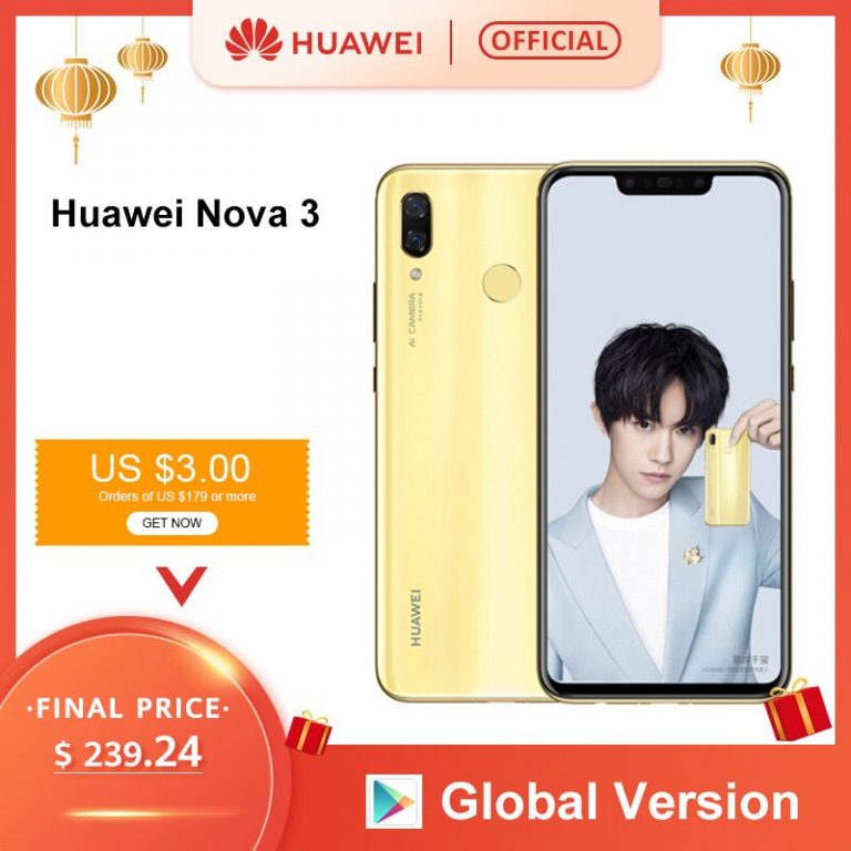 Global Version Huawei Nova 3 6GB 128GB Smartphone 24MP Dual Cameras 24MP Front Camera 6.3'' Full Screen Kirin 970 Android 8.1