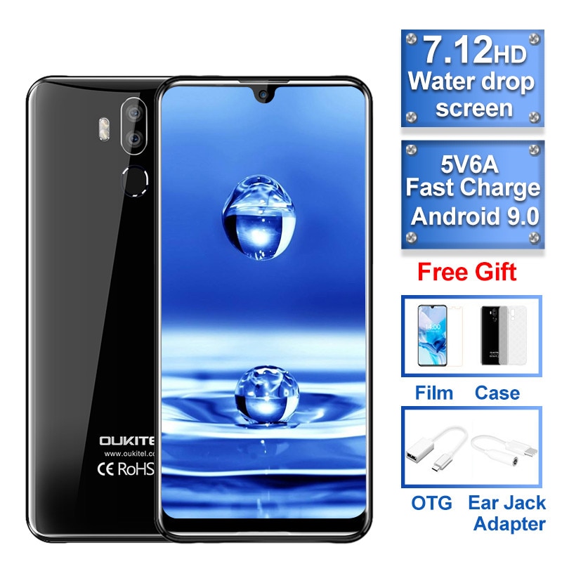 OUKITEL K9 Waterdrop 7.12" FHD+ 1080*2244 16MP 4G Mobile Phone 4GB 64GB MT6765 Octa Core Smartphone 6000mAh 5V/6A Quick Charge