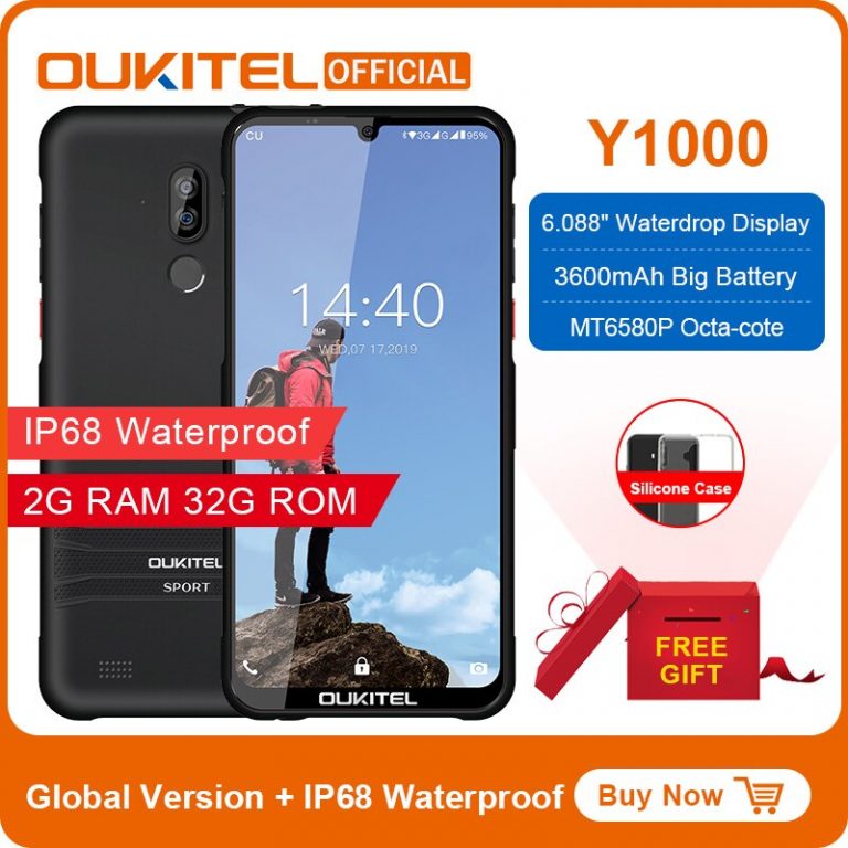 OUKITEL Y1000 Android 9.0 Mobile Phone 6.08" 19.5:9 MT6580P 2G RAM 32G ROM 3600mAh Fingerprint Smartphone