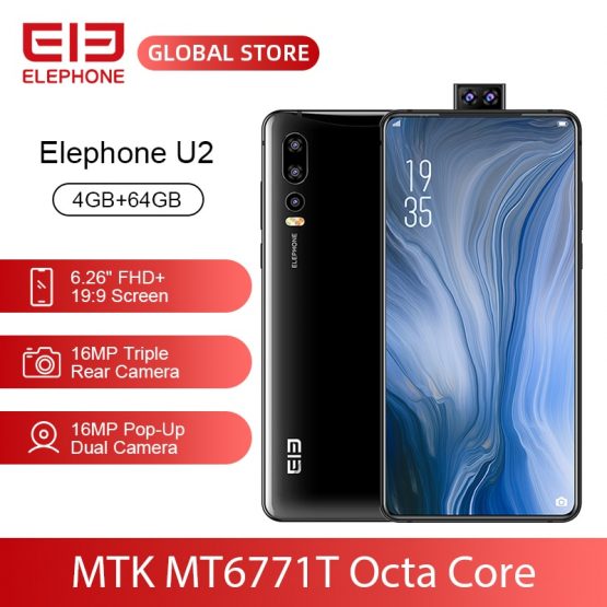 ELEPHONE U2 MT6771T Octa Core 4GB 64GB Mobile Phone 16MP Pop-Up Dual Cam 6.26" FHD+ Screen Face ID 4G LTE Android 9 Smartphone