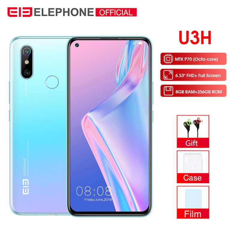 ELEPHONE U3H 8GB+256GB Android 10 Helio P70 Octa Core 6.53" FHD+ Fullview Display 24MP Selfie 48MP AI Dual Camera Smartphone