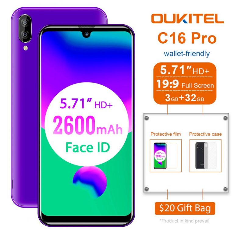 OUKITEL C16 PRO 5.71HD+ Waterdrop Screen 4G Smartphone Quad Core
