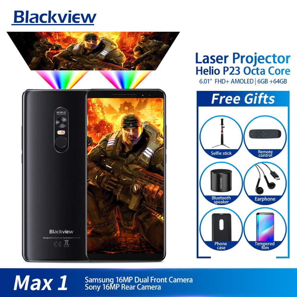 Blackview MAX 1 Projector Mobile Phone AMOLED 4680mAh Android 8.1 Mini Projector Portable Home Theater 6GB+64GB Smartphone MAX1