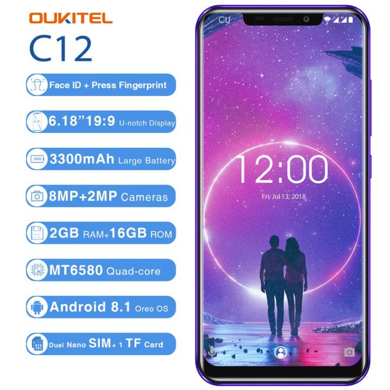 Oukitel C12 3G Smartphone 6.18'' Android 8.1 Quad Core 2GB RAM 16GB ROM