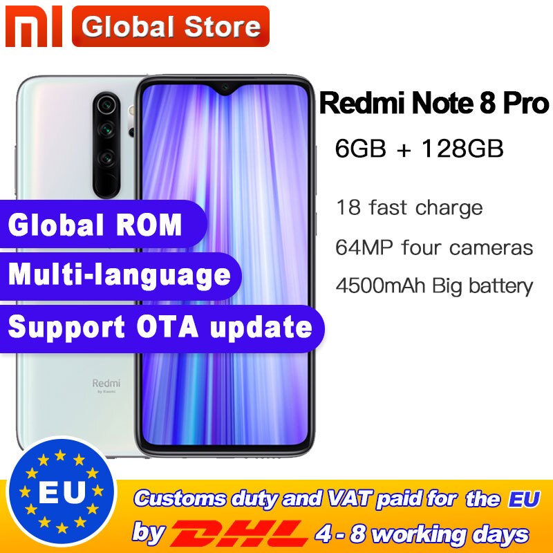 Global ROM original Xiaomi Redmi Note 8 pro 6GB 128GB MTK Helio G90T Smartphone 4500mAh 64MP Quad Rear Camera 6.53" 18W NFC