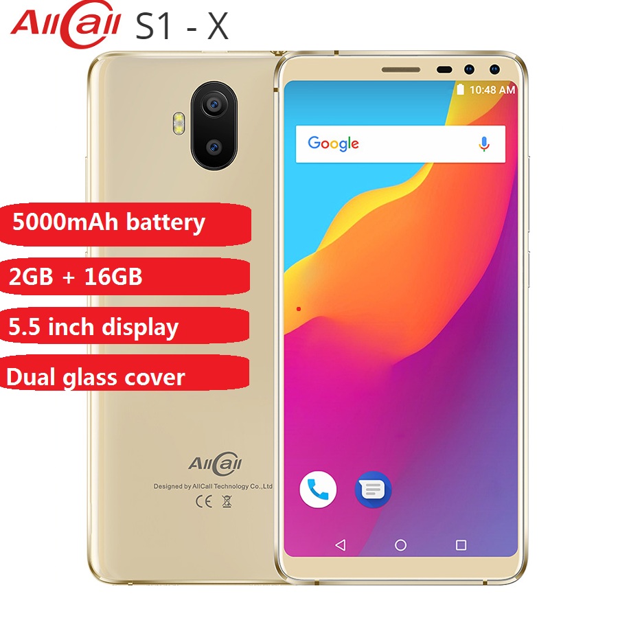 AllCall S1 3G Smartphone 5.5'' Android 8.1 MT6580 Quad Core 2GB RAM 16GB ROM 13.0MP+2.0MP Dual Rear Camera 5000mAh Mobile Phones
