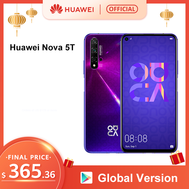 Global Version HUAWEI Nova 5T Smartphone 48MP Cameras 32MP Front Camera Cellphone 6.26'' Full Screen Kirin980 8G 128G Android 9
