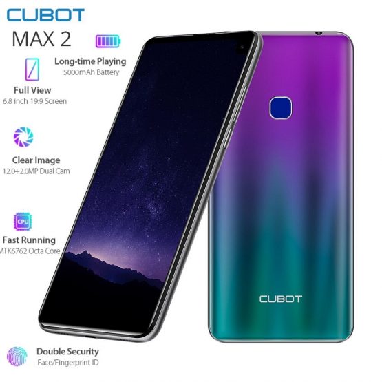 CUBOT MAX 2 4G Smartphone 6.8 inch Android 9 Pie MT6762 Octa Core 2.0GHz 4GB RAM 64GB ROM Fingerprint 5000mAh Mobile Cellphones