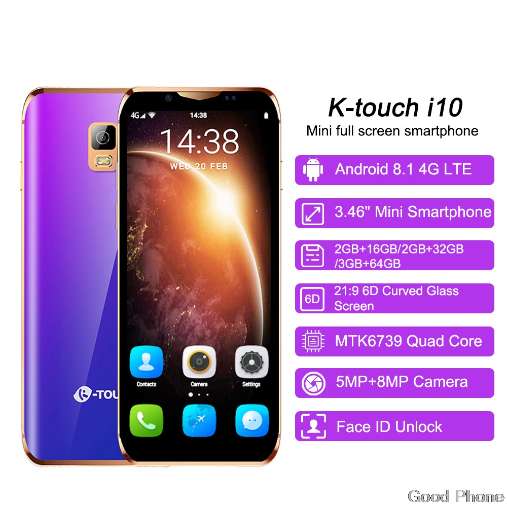 K-Touch I10 Face ID 4G Lte Mini Smartphone Android 8.1 Google Play Mobile Phones MTK6580 Quad Core Smart Phone